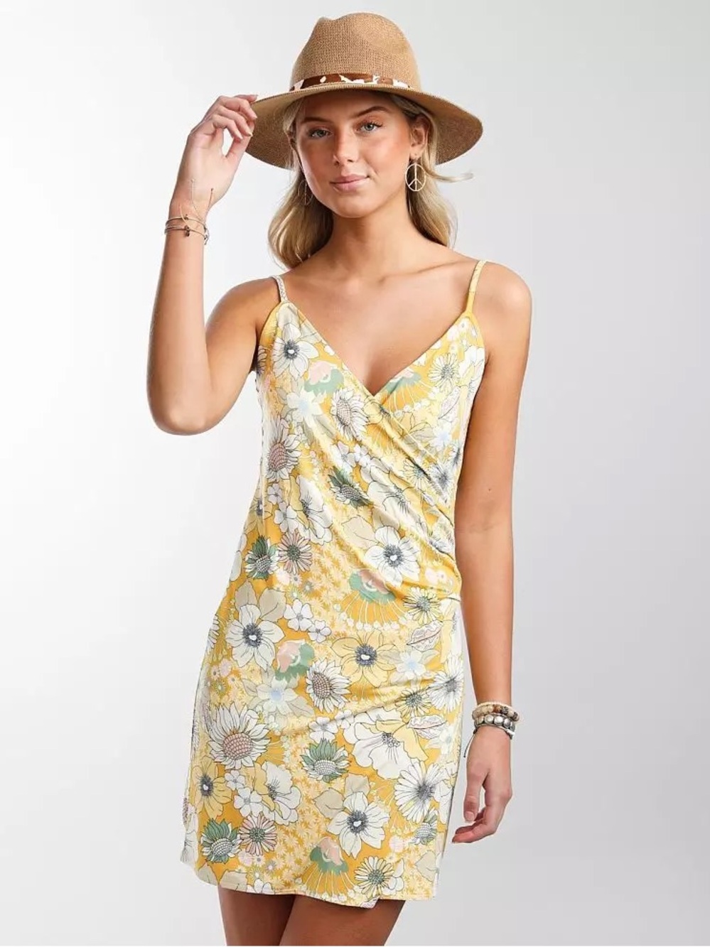 O’Neill Kiki Floral Surplice Mini Dress Yellow Floral M